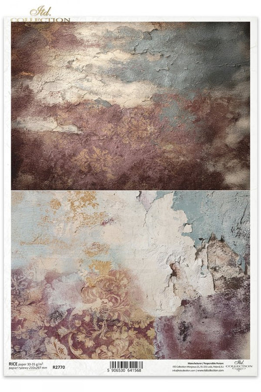 ITD Collection Rice Paper for Decoupage, Concrete, Retro, Vintage, Grunge Texture, A4