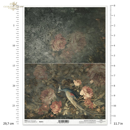 ITD Collection Rice Paper, Peacock, Tropical Botanicals, Peonies, Decoupage, Mixed Media,  A4 8.27x11.7