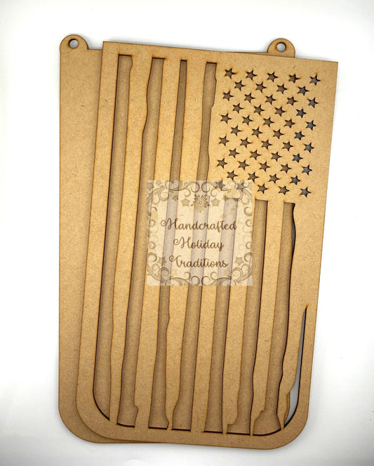 Laser Cut, MDF, USA, American Ripped Flag, Plaque, Panel, Base, Blank, 2-pc, Decoupage Crafts, Mixed Media, 8"w x 13"h, 1/4"