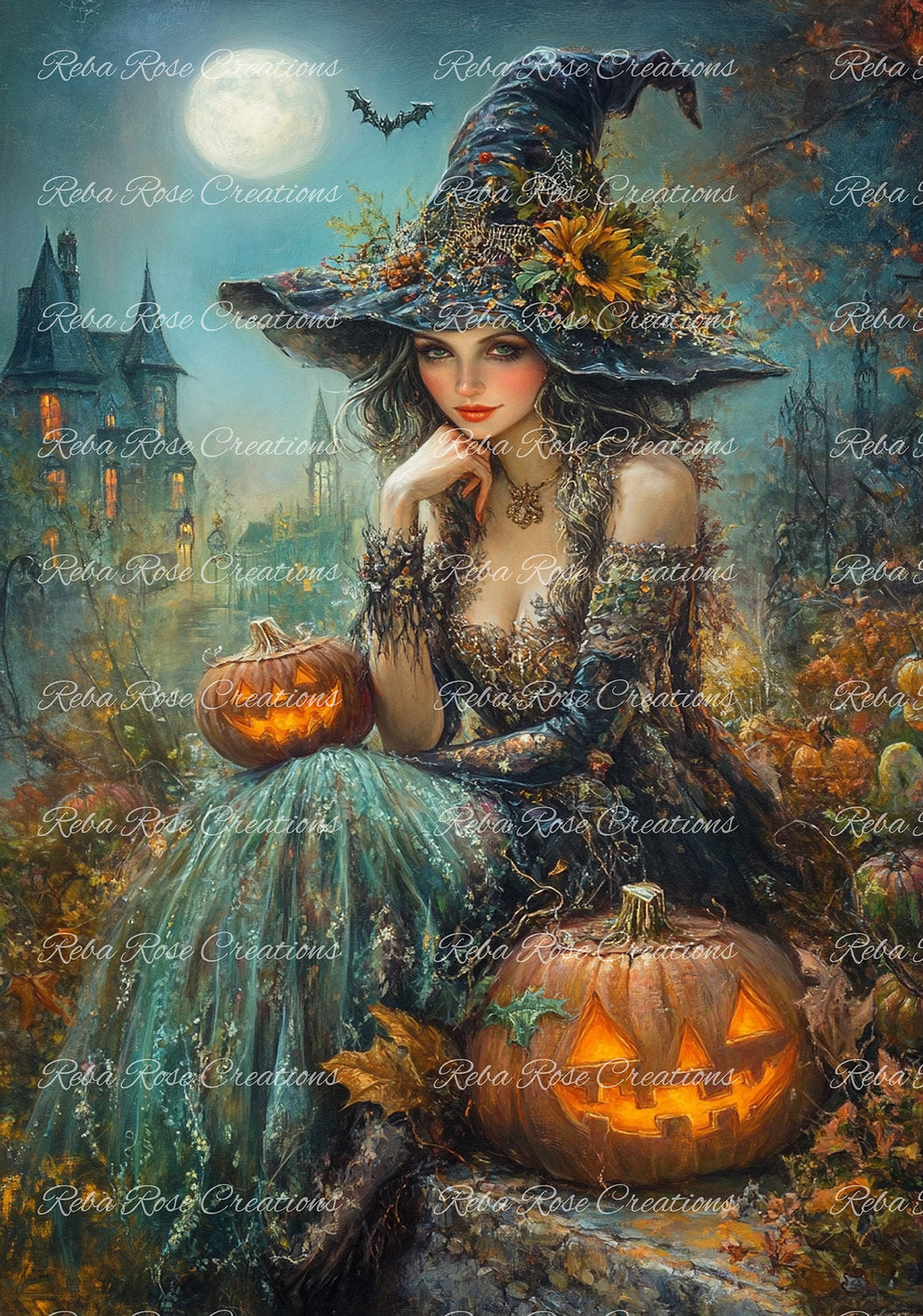 Reba Rose Creations, Rice Paper for Decoupage, Mixed Media, Halloween, Harvest, Witch, Shabby Chic, 1289, A4, 8.27 X 11.6