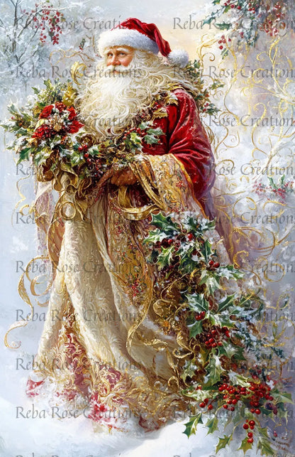 Reba Rose Creations, Rice Paper for Decoupage, Santa, Victorian Santa Claus, Christmas, Garland, Shabby Chic, A4, 8.27 X 11.6 Reba Rose
