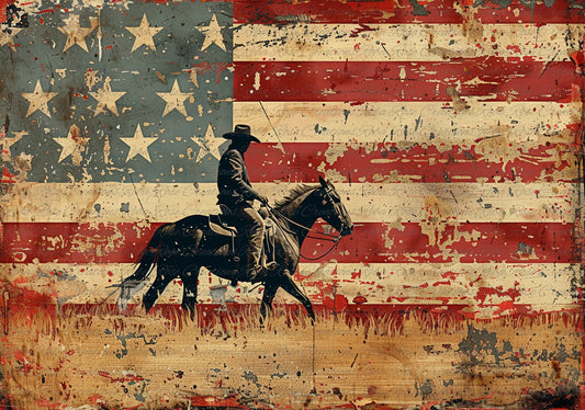 Reba Rose Creations, Rice Paper for Decoupage, Mixed Media, American Flag, Cowboy, Vintage, Patriotic, A4 8.27 X 11.6