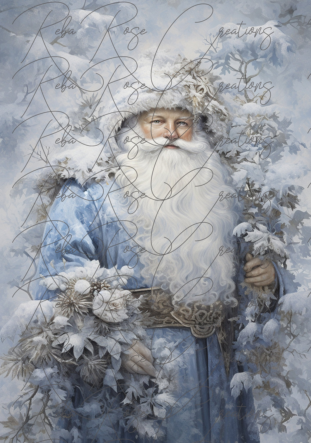 Reba Rose Creations, Rice Paper for Decoupage, Mixed Media, Nostalgic Santa Claus, Blue, Christmas, 105, A3, 11.7 x 16.5