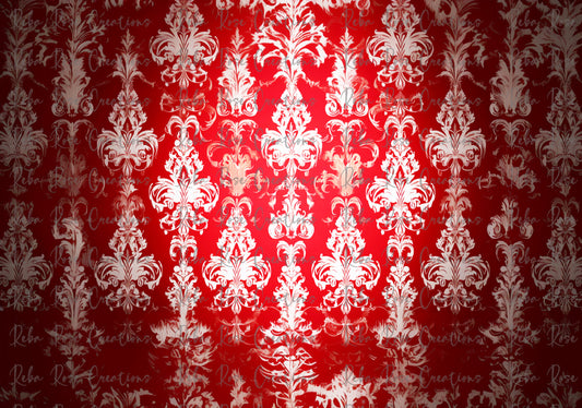 Reba Rose Creations, Rice Paper for Decoupage, Mixed Media, Red, White, Damask Wallpaper, Background, A3, 11.7 x 16.5