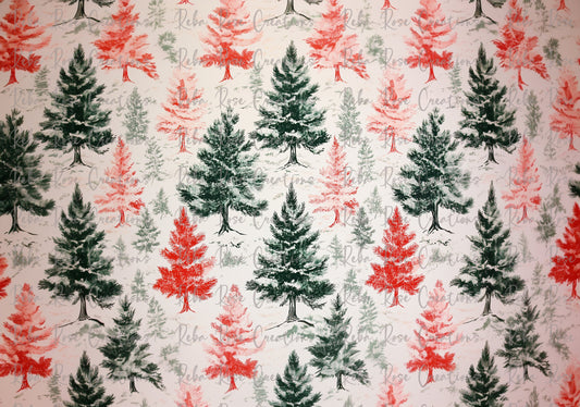Reba Rose Creations, Rice Paper for Decoupage, Mixed Media, Christmas Trees, Red, Green, Wallpaper, Background, A3, 11.7 x 16.5