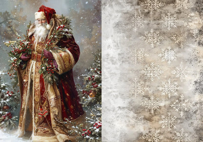 Reba Rose Creations, Rice Paper for Decoupage, Nostalgic Santa Claus, Snow Flakes, Christmas, 90, A3, 11.7 x 16.5 Reba Rose
