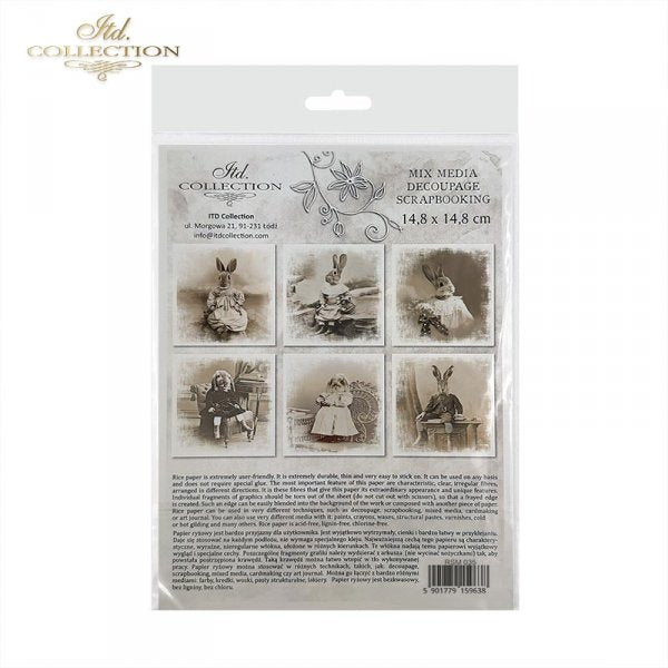 ITD Collection, Rice Paper, Mini Set, Sepia, Vintage, Easter Bunnies, Portraits, 6 Sheets, 5x8, RSM035, Decoupage, Mixed Media