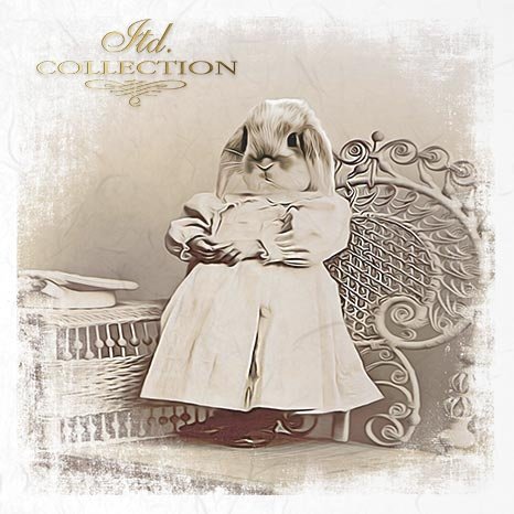 ITD Collection, Rice Paper, Mini Set, Sepia, Vintage, Easter Bunnies, Portraits, 6 Sheets, 5x8, RSM035, Decoupage, Mixed Media