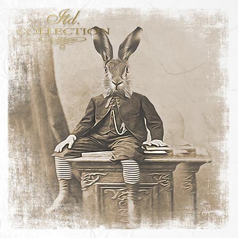 ITD Collection, Rice Paper, Mini Set, Sepia, Vintage, Easter Bunnies, Portraits, 6 Sheets, 5x8, RSM035, Decoupage, Mixed Media