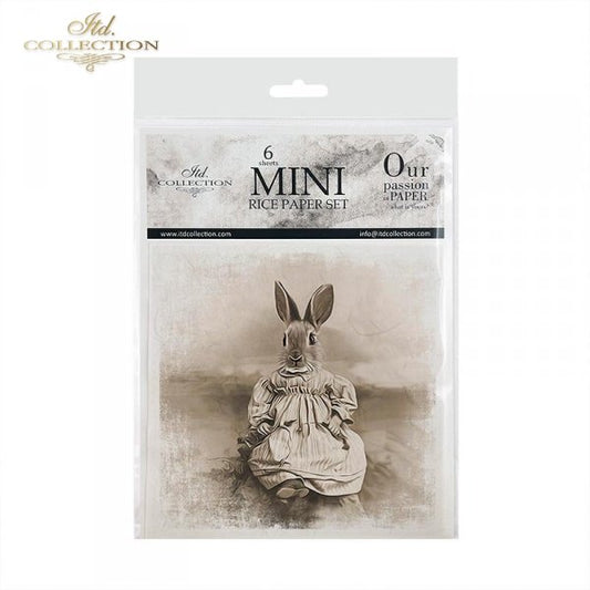 ITD Collection, Rice Paper, Mini Set, Sepia, Vintage, Easter Bunnies, Portraits, 6 Sheets, 5x8, RSM035, Decoupage, Mixed Media