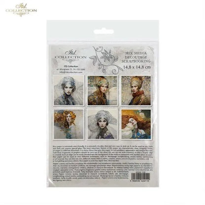 ITD Collection, Rice Paper, Mini Set, Decoupage, Mixed Media, Art Nouveau, Women, Mosaic, Portraits, RSM126, 6 sheets, 5.8 x 5.8 ITD Collection