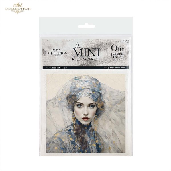 ITD Collection, Rice Paper, Mini Set, Decoupage, Mixed Media, Art Nouveau, Women, Mosaic, Portraits, RSM126, 6 sheets, 5.8 x 5.8