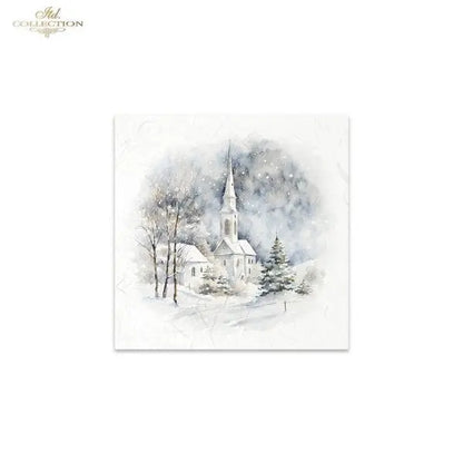 ITD Collection, Rice Paper, Mini Set, Decoupage, Mixed Media, Winter, Churches, Landscape, Snow, RSM134, 6 sheets, 5.8 x 5.8 ITD Collection