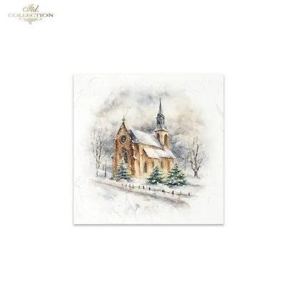 ITD Collection, Rice Paper, Mini Set, Decoupage, Mixed Media, Winter, Churches, Landscape, Snow, RSM134, 6 sheets, 5.8 x 5.8 ITD Collection