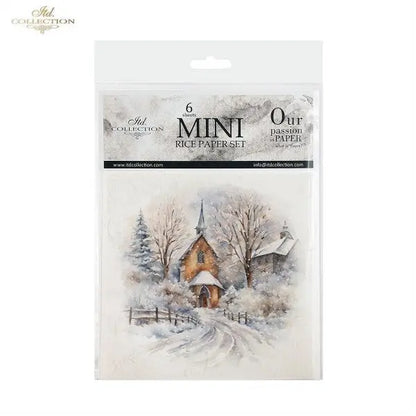ITD Collection, Rice Paper, Mini Set, Decoupage, Mixed Media, Winter, Churches, Landscape, Snow, RSM134, 6 sheets, 5.8 x 5.8 ITD Collection