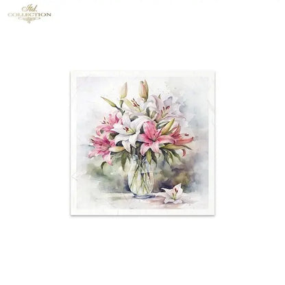 ITD Collection, Rice Paper, Mini Set, Decoupage, Mixed Media, Flowers, Floral Arrangement, Water color, RSM144, 6 sheets, 5.8 x 5.8 ITD Collection