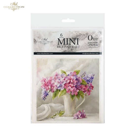 ITD Collection, Rice Paper, Mini Set, Decoupage, Mixed Media, Flowers, Floral Arrangement, Water color, RSM144, 6 sheets, 5.8 x 5.8