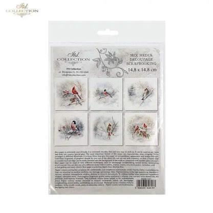 ITD Collection, Rice Paper, Mini Set, 6 sheets, Cardinals, Winter, Birds, Snow, RSM047, 5x8, Snow ITD Collection
