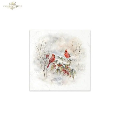 ITD Collection, Rice Paper, Mini Set, 6 sheets, Cardinals, Winter, Birds, Snow, RSM047, 5x8, Snow ITD Collection