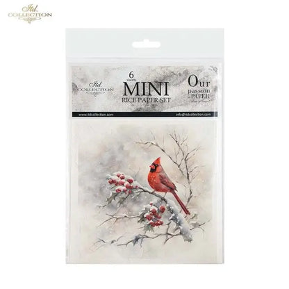 ITD Collection, Rice Paper, Mini Set, 6 sheets, Cardinals, Winter, Birds, Snow, RSM047, 5x8, Snow ITD Collection