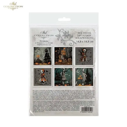 ITD Collection, Rice Paper, Mini Set, Decoupage, Mixed Media, RSM153, 6 sheets,  5.8 x5.8 Halloween, Haunted House, Characters, Dark, Gothic ITD Collection