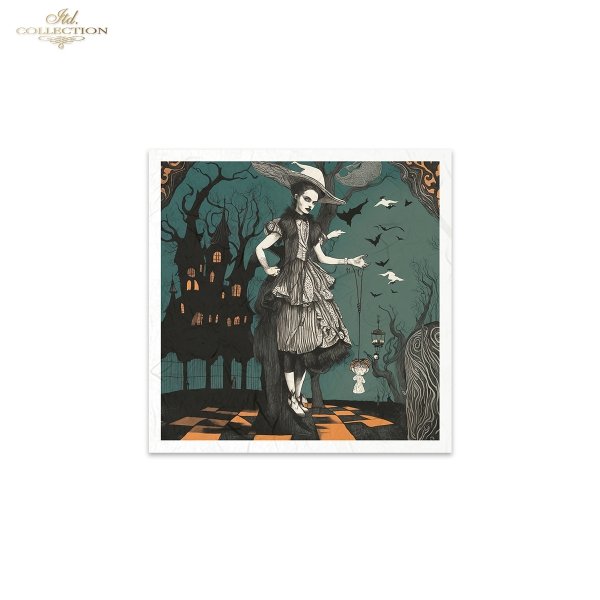 ITD Collection, Rice Paper, Mini Set, Decoupage, Mixed Media, RSM153, 6 sheets,  5.8 x5.8 Halloween, Haunted House, Characters, Dark, Gothic