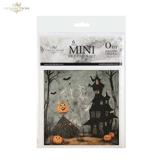 ITD Collection, Rice Paper, Mini Set, Decoupage, Mixed Media, RSM153, 6 sheets,  5.8 x5.8 Halloween, Haunted House, Characters, Dark, Gothic