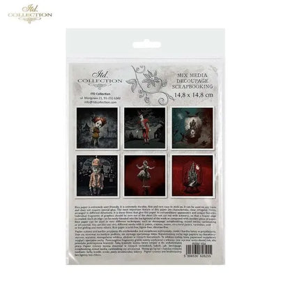ITD Collection, Rice Paper, Mini Set, Decoupage, Mixed Media, RSM154, 6 sheets, 5.8 x5.8, Halloween, Haunted House, Characters, Dark, Gothic ITD Collection