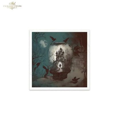 ITD Collection, Rice Paper, Mini Set, Decoupage, Mixed Media, RSM154, 6 sheets, 5.8 x5.8, Halloween, Haunted House, Characters, Dark, Gothic ITD Collection