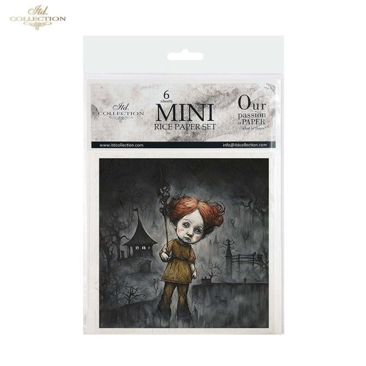 ITD Collection, Rice Paper, Mini Set, Decoupage, Mixed Media, RSM154, 6 sheets, 5.8 x5.8, Halloween, Haunted House, Characters, Dark, Gothic