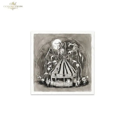 ITD Collection Rice Paper Mini Set for Decoupage RSM155, 6 sheets of rice Paper 14,8x14,8 cm, Black, White, Circus, Dark, Gothic ITD Collection