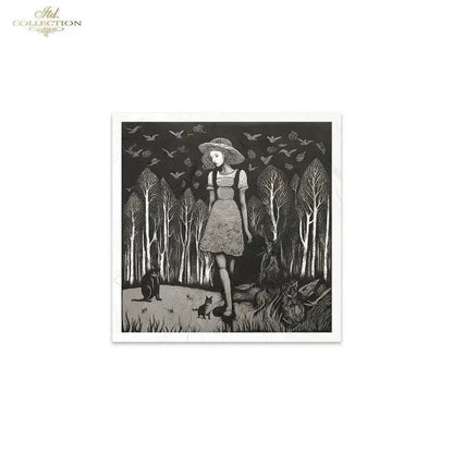 ITD Collection Rice Paper Mini Set for Decoupage RSM155, 6 sheets of rice Paper 14,8x14,8 cm, Black, White, Circus, Dark, Gothic ITD Collection