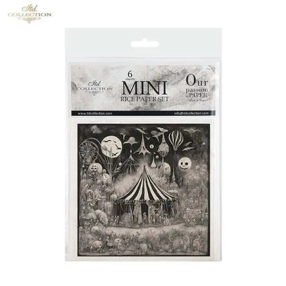ITD Collection Rice Paper Mini Set for Decoupage RSM155, 6 sheets of rice Paper 14,8x14,8 cm, Black, White, Circus, Dark, Gothic ITD Collection