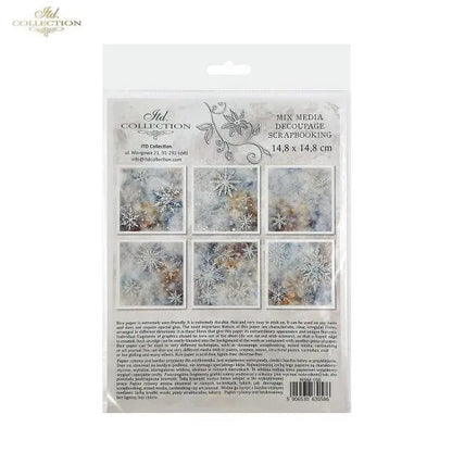 ITD Collection Rice Paper Mini Set for Decoupage RSM156, 6 sheets of rice Paper 14,8x14,8 cm, Christmas, Winter, Snowflakes ITD Collection