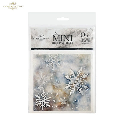 ITD Collection Rice Paper Mini Set for Decoupage RSM156, 6 sheets of rice Paper 14,8x14,8 cm, Christmas, Winter, Snowflakes ITD Collection