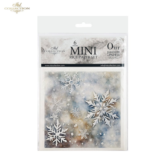 ITD Collection Rice Paper Mini Set for Decoupage RSM156, 6 sheets of rice Paper 14,8x14,8 cm, Christmas, Winter, Snowflakes