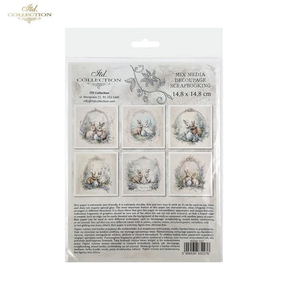 ITD Collection, Rice Paper, Mini Set, Rabbits, Bunnies, Easter, Rounds, Floral, 6 Sheets, 5x8, RSM119, Decoupage, Mixed Media, RSM157 ITD Collection