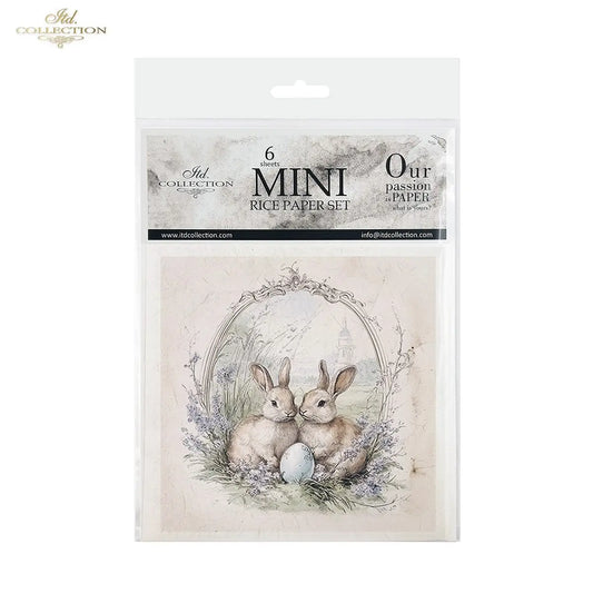 ITD Collection, Rice Paper, Mini Set, Rabbits, Bunnies, Easter, Rounds, Floral, 6 Sheets, 5x8, RSM119, Decoupage, Mixed Media, RSM157 ITD Collection