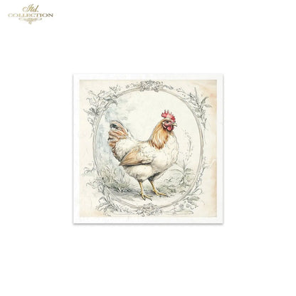 ITD Collection, Rice Paper, Mini Set, Chickens, Hens, Chicks, Rounds, Floral, 6 Sheets, 5x8, RSM119, Decoupage, Mixed Media, RSM158 ITD Collection