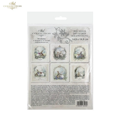 ITD Collection, Rice Paper, Mini Set, Rabbits, Bunnies, Easter, Rounds, Floral, 6 Sheets, 5x8, RSM119, Decoupage, Mixed Media, RSM160 ITD Collection