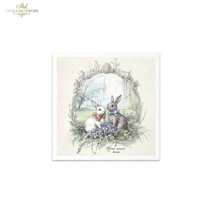 ITD Collection, Rice Paper, Mini Set, Rabbits, Bunnies, Easter, Rounds, Floral, 6 Sheets, 5x8, RSM119, Decoupage, Mixed Media, RSM160 ITD Collection