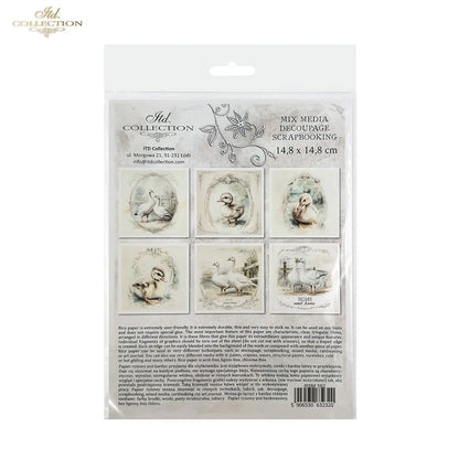 ITD Collection, Rice Paper, Mini Set, Ducks, Geese, Ducklings, Rounds, Floral, 6 Sheets, 5x8, RSM119, Decoupage, Mixed Media, RSM162 ITD Collection