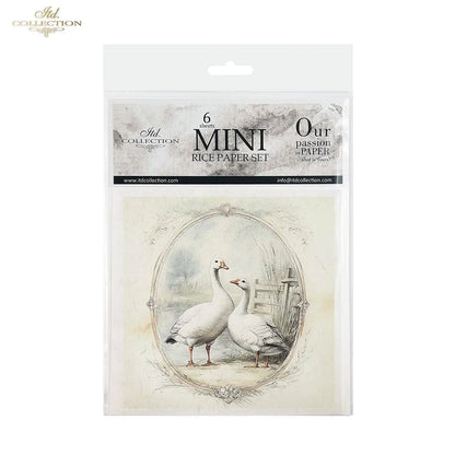 ITD Collection, Rice Paper, Mini Set, Ducks, Geese, Ducklings, Rounds, Floral, 6 Sheets, 5x8, RSM119, Decoupage, Mixed Media, RSM162 ITD Collection