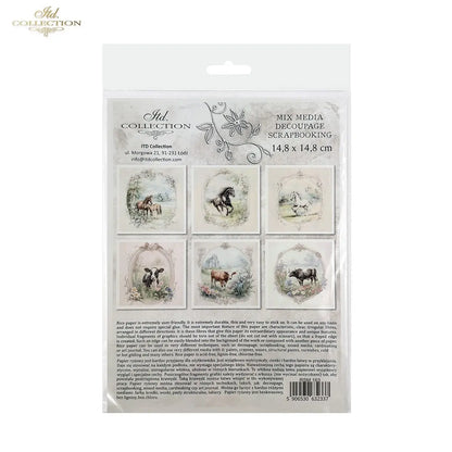 ITD Collection, Rice Paper, Mini Set, Calf, Cows, Horses, Cattle, Rounds, Floral, 6 Sheets, 5x8, RSM119, Decoupage, Mixed Media, RSM163 ITD Collection