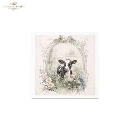 ITD Collection, Rice Paper, Mini Set, Calf, Cows, Horses, Cattle, Rounds, Floral, 6 Sheets, 5x8, RSM119, Decoupage, Mixed Media, RSM163 ITD Collection