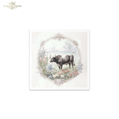 ITD Collection, Rice Paper, Mini Set, Calf, Cows, Horses, Cattle, Rounds, Floral, 6 Sheets, 5x8, RSM119, Decoupage, Mixed Media, RSM163 ITD Collection