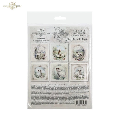 ITD Collection, Rice Paper, Mini Set, Lamb, Goats, Rams, Sheep, Rounds, Floral, 6 Sheets, 5x8, RSM119, Decoupage, Mixed Media, RSM164 ITD Collection