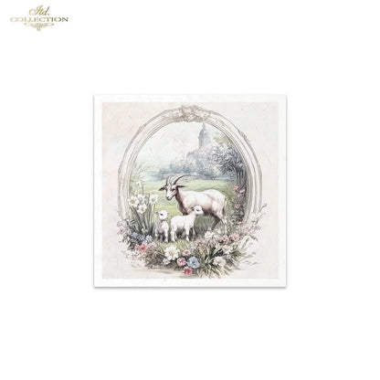 ITD Collection, Rice Paper, Mini Set, Lamb, Goats, Rams, Sheep, Rounds, Floral, 6 Sheets, 5x8, RSM119, Decoupage, Mixed Media, RSM164 ITD Collection