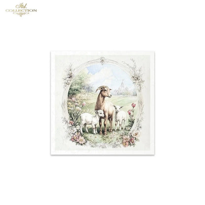 ITD Collection, Rice Paper, Mini Set, Lamb, Goats, Rams, Sheep, Rounds, Floral, 6 Sheets, 5x8, RSM119, Decoupage, Mixed Media, RSM164 ITD Collection