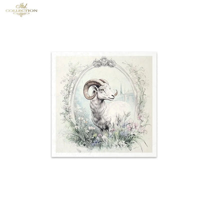ITD Collection, Rice Paper, Mini Set, Lamb, Goats, Rams, Sheep, Rounds, Floral, 6 Sheets, 5x8, RSM119, Decoupage, Mixed Media, RSM164 ITD Collection